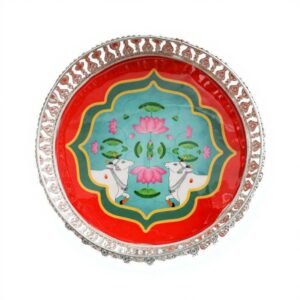 8 inch Pichwai silver tray